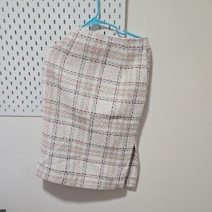 Chic Plaid Women's Midi Pencil Skirt - White and Tan